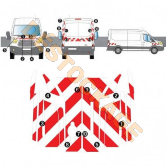 Rot-weißes Markierungskit Ford Transit H2/H3 2014+ Klasse B Rot-weißes Markierungskit Ford Transit H2/H3 2014+ Klasse B