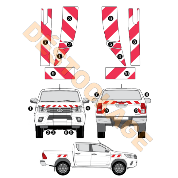 Markierungskit - Toyota Hilux - 2016-2020 selbstklebende reflektierende 3M-Streifen Markierungskit - Toyota Hilux - 2016-2020 selbstklebende reflektierende 3M-Streifen