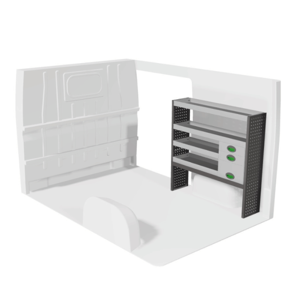 Ausbau für Peugeot Boxer 2006+ rechts mit Schubladen Vorderansicht Ausbau für Peugeot Boxer 2006+ rechts mit Schubladen Vorderansicht