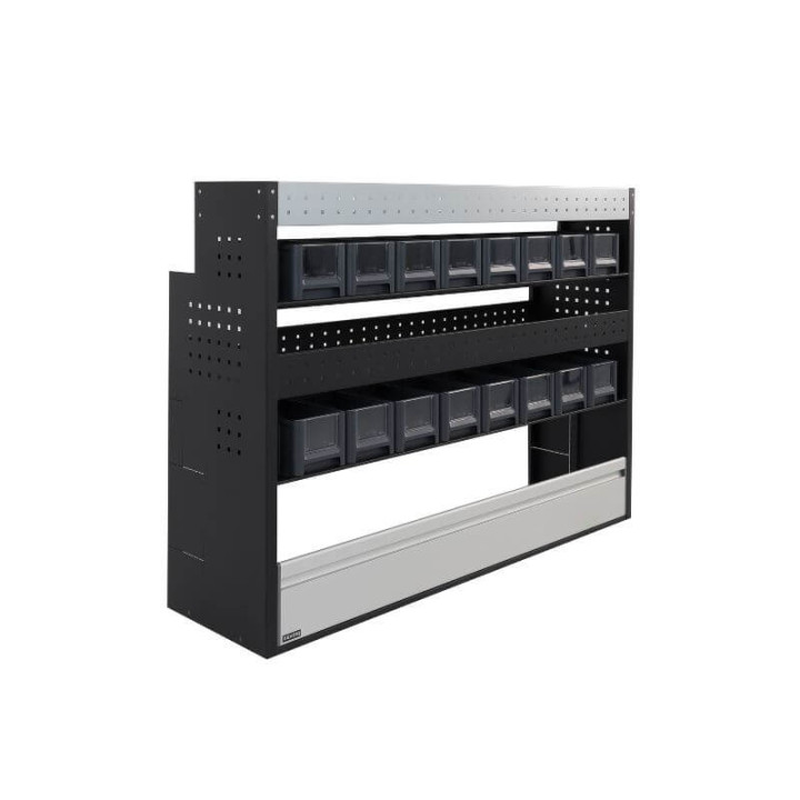 PROVAN-Ausstattung mit Boxen (links) für Ford Courier 2014-2024 - Seitenansicht Nutzfahrzeug