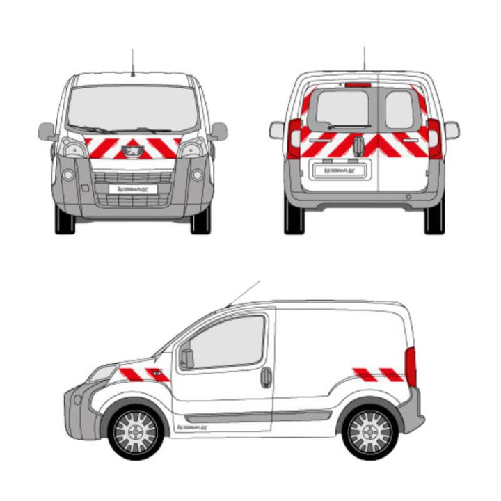 Markierungskit - Peugeot Bipper Flügeltüren. Vorgeschnittene, aufklebbare Streifen