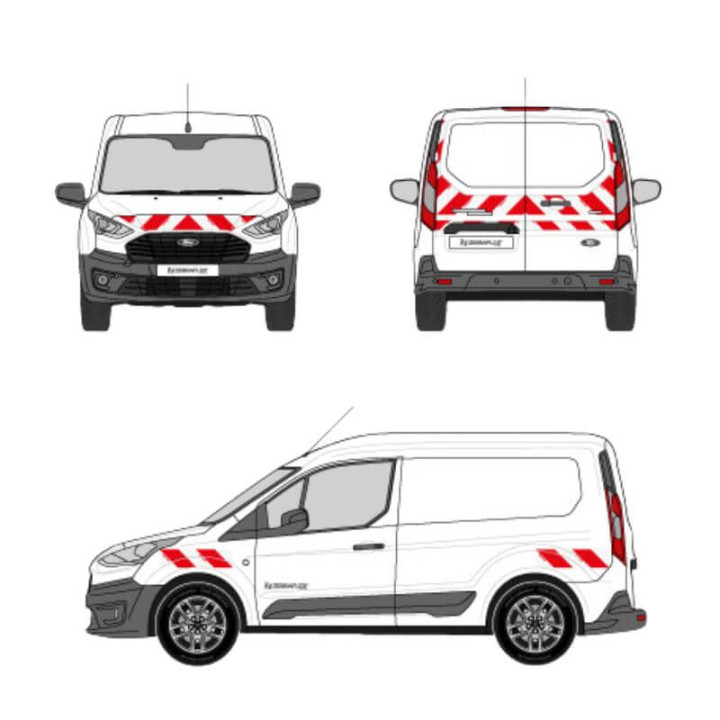 Markierungsset - Ford Transit Connect Flügeltüren. Vorgeschnittene Klebestreifen, bereit zum Aufkleben