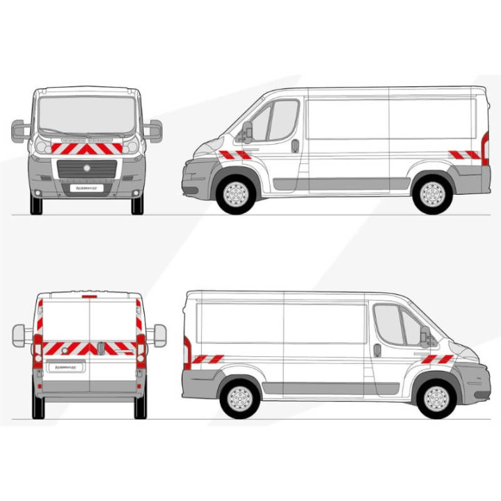 Markierungsset - Fiat Ducato Phase 1-2 - H1 Flügeltüren. Vorgeschnittene selbstklebende Streifen, bereit zum Anbringen Markierungsset - Fiat Ducato Phase 1-2 - H1 Flügeltüren. Vorgeschnittene selbstklebende Streifen, bereit zum Anbringen