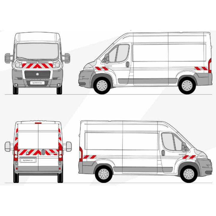 Markierungsset - Fiat Ducato Phase 1-2 - H2 Flügeltüren. Vorgeschnittene selbstklebende Streifen, bereit zum Anbringen Markierungsset - Fiat Ducato Phase 1-2 - H2 Flügeltüren. Vorgeschnittene selbstklebende Streifen, bereit zum Anbringen