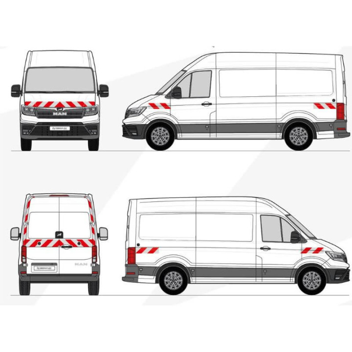 Markierungsset - MAN TGE 2022+ Flügeltüren. Vorgeschnittene Klebestreifen, anwendungsfertig