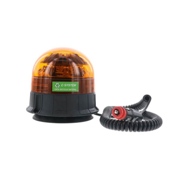 Orangefarbene LED-Rundumleuchte E-VENUS mit Haube aus recyceltem Material, Magnetbefestigung und Zigarettenanzünderstecker