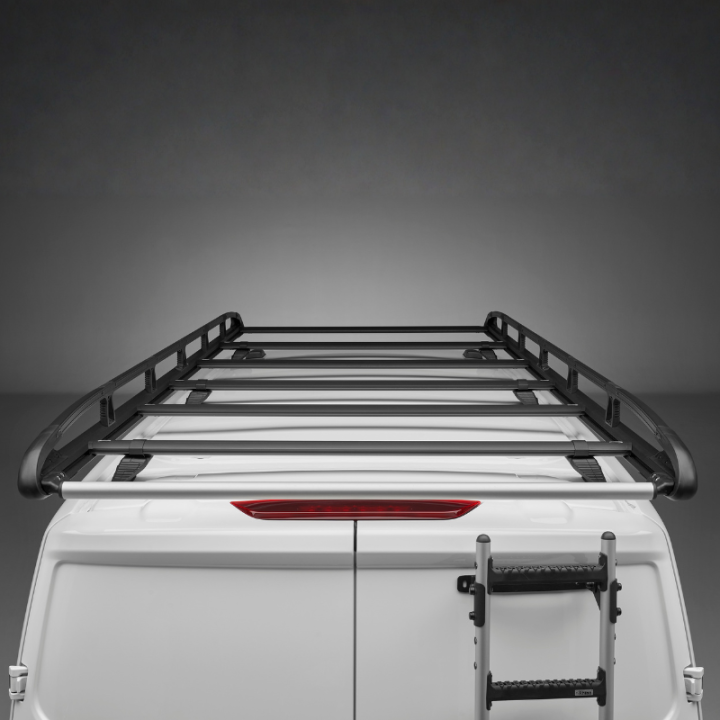 Schwarzes Aluminium-Dachgepäckträger für Citroen Jumper 2006+ - Ansicht von hinten