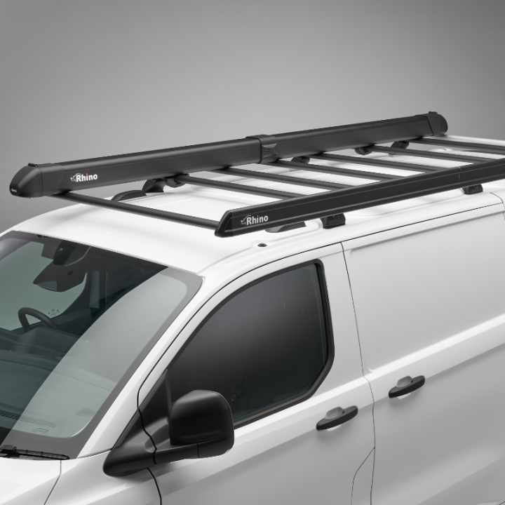 Aluminium-Rohrhalter Schwarz Rhino auf schwarzem Dachgepäckträger