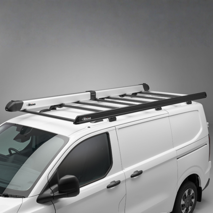 Aluminium-Rohrhalter Rhino auf schwarzem Dachträger