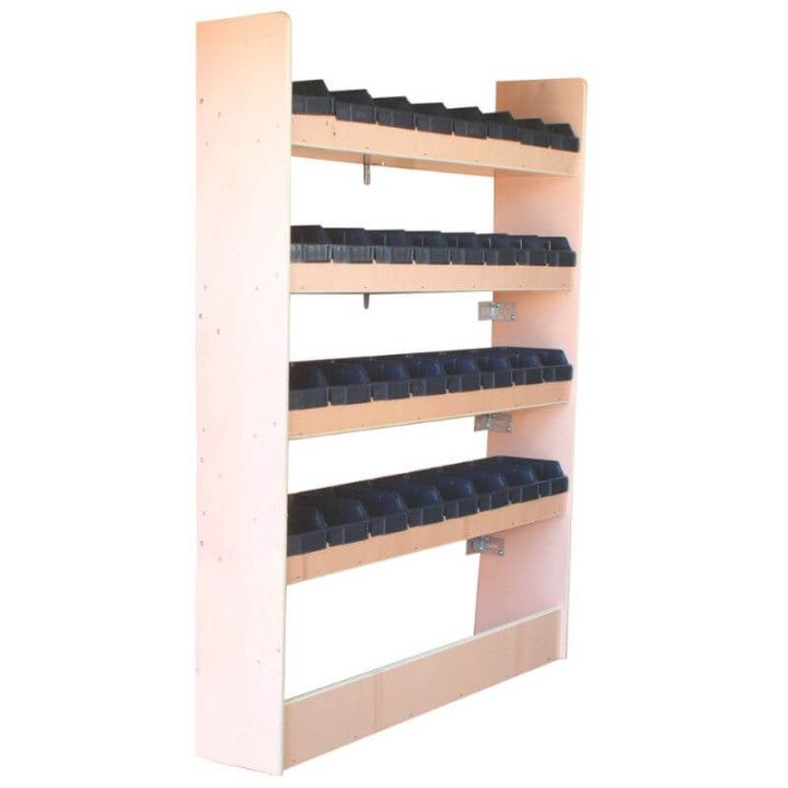 Holzregal für Nutzfahrzeuge, Tiefe 21 cm, mit 32 herausnehmbaren mittleren Fächern