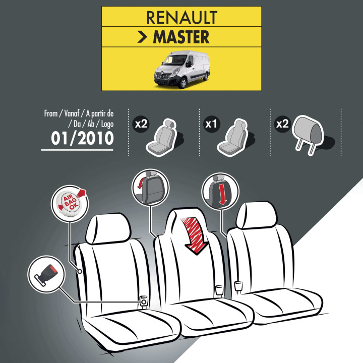 Sitzbezüge aus Kunstleder für Renault Master - mit Ablage (Abbildung unverbindlich)