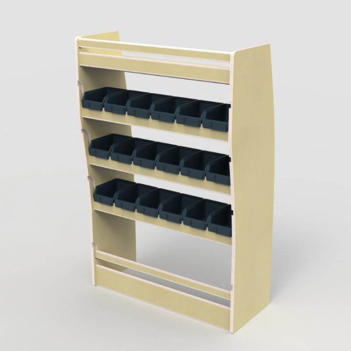 Holzfach für Transporter, Tiefe 32 cm, mit abnehmbaren mittelgroßen Behältern