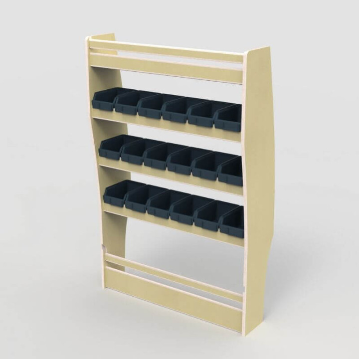 Holzschrank für Nutzfahrzeuge, Tiefe 22 cm, mit abnehmbaren mittelgroßen Behältern