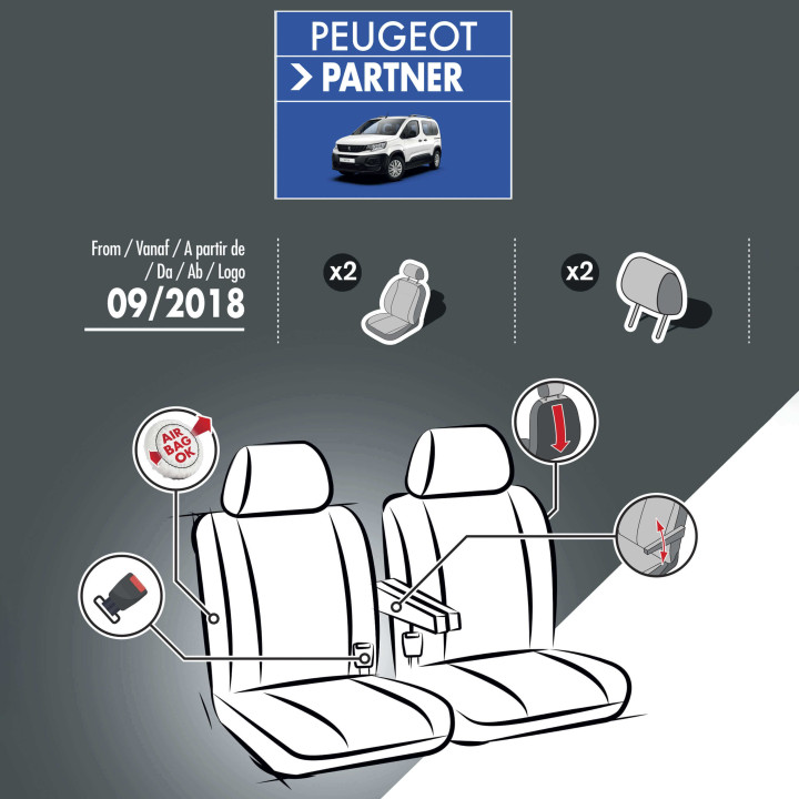 Stoffsitzbezüge für Peugeot e-Partner 2021+ - mit Armlehnen
