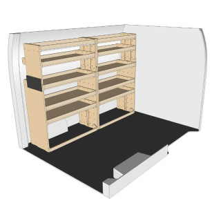 Rohe Holzregaleinheit links, Frontansicht, Mercedes eSprinter 2023+