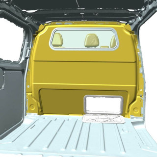 Trennwand mit Glasscheibe. Bessere Rücksicht und mehr Licht im Fahrerhaus Ford E-Transit Custom 2024+