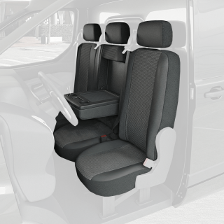 Sitzbezüge aus Stoff für Volkswagen e-Transporter 2025+ – ein Fahrersitz + eine Rückenlehne Beifahrer 2 Plätze mit Ablage