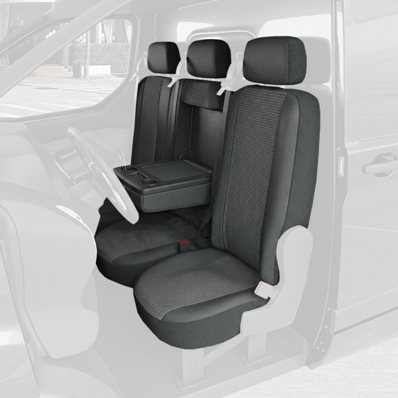 Sitzbezüge aus Stoff für Volkswagen e-Transporter 2025+ – ein Fahrersitz + eine Rückenlehne Beifahrer 2 Plätze mit Ablage