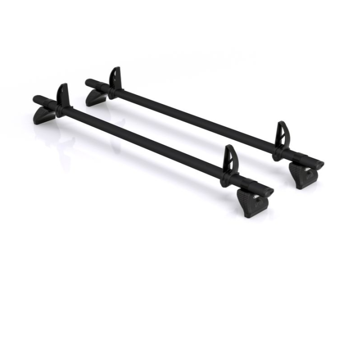 2 schwarze Aluminium-Dachträger Rhino KammBar für Volkswagen e-Transporter 2025+