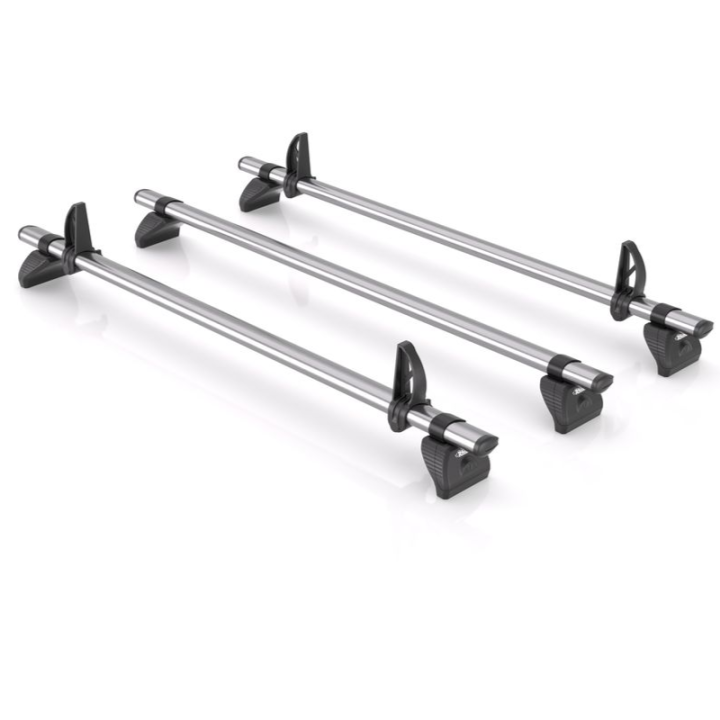 3 graue Aluminium-Dachträger Rhino KammBar für Volkswagen e-Transporter 2025+