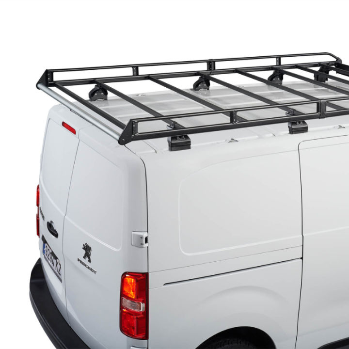 Stahl-Dachgepäckträger Cruz für Volkswagen e-Transporter 2025+ mit Rolle, Ansicht von hinten – unverbindliches Foto
