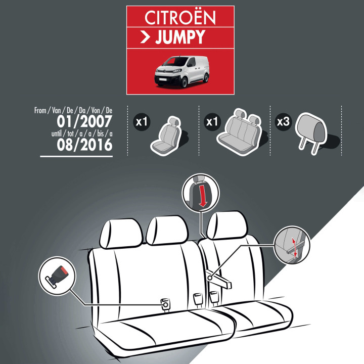 Sitzbezüge aus Stoff für Citroën Jumpy 2007 - 2016 - mit Armlehnen