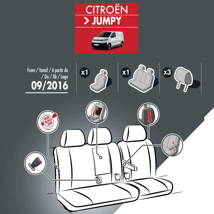 Sitzbezüge aus Stoff für Fiat Scudo ab 2022 – mit Armlehnen und Klapptisch