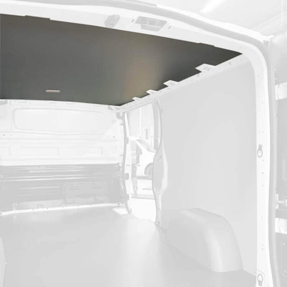 Grauer Deckenschutz für Opel Vivaro 2019+. Beispiel auf Renault Trafic. Der Zuschnitt wird spezifisch für Ihr Modell sein Grauer Deckenschutz für Opel Vivaro 2019+. Beispiel auf Renault Trafic. Der Zuschnitt wird spezifisch für Ihr Modell sein