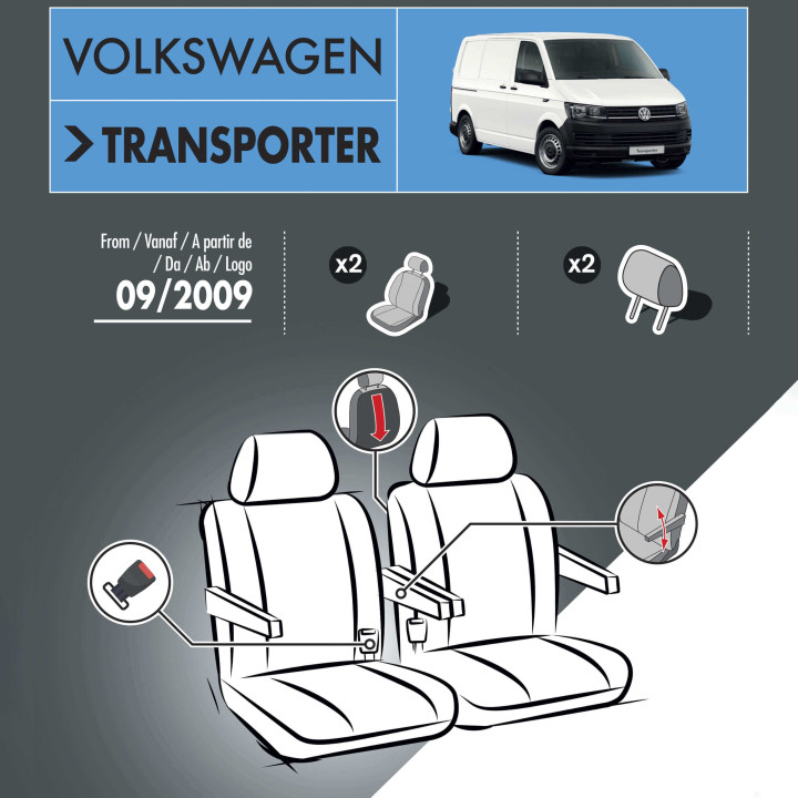 Sitzbezüge aus Stoff für Volkswagen Transporter T6/T6.1 - 2 Sitze mit Armlehne