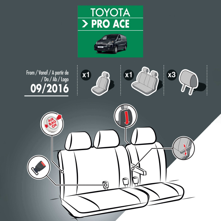 Stoffsitzbezüge für Toyota Proace 2016+ - mit Armlehnen und ohne Tisch